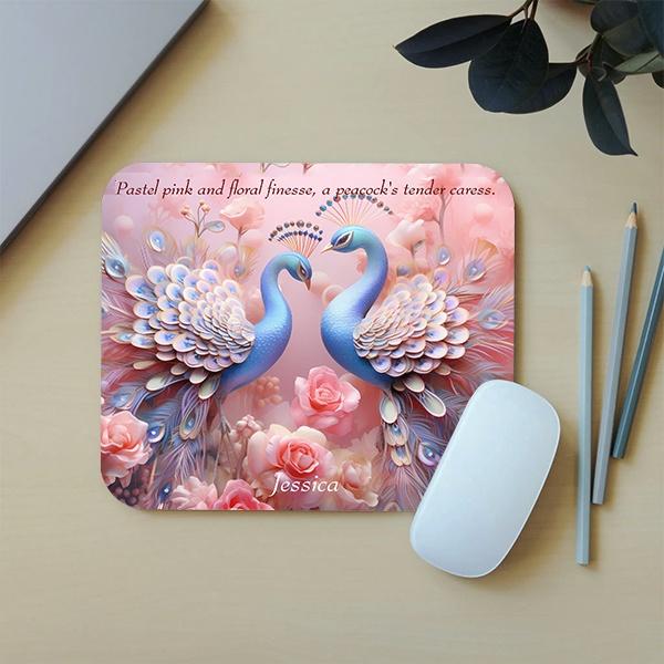 Pastel Pink Floral Peacock Customized Printed Rectangle Mousepad