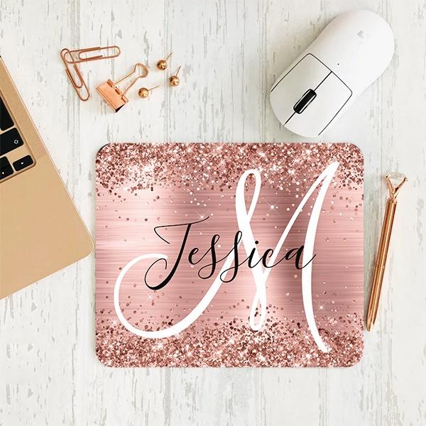 Glittery Rose Gold Foil Black and White Monogram