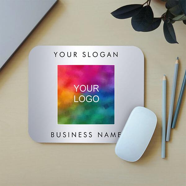 Silver Metallic Look with Business Logo Customize Printed Mousepad