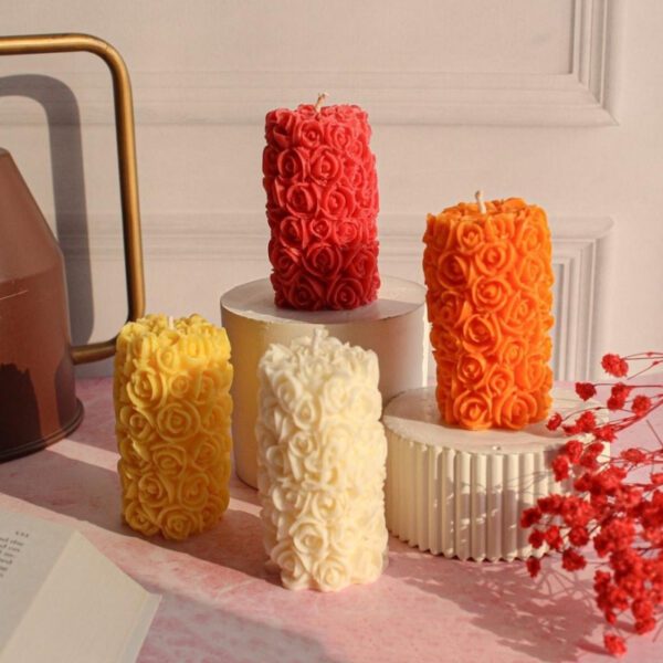 Fiamora Rose Pillar Big Candles Set of 2 – Rose, Cinnamon, Coffee, Lemongrass & Sandalwood, 140g each