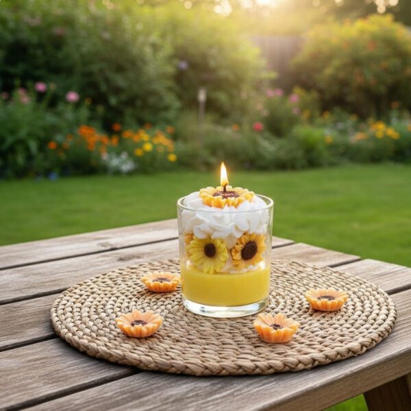 Fiamora | Sunflower Flower Glass Candle Set with Lid | Glass Candle for Home Décor & Relaxation | 200g & 300g