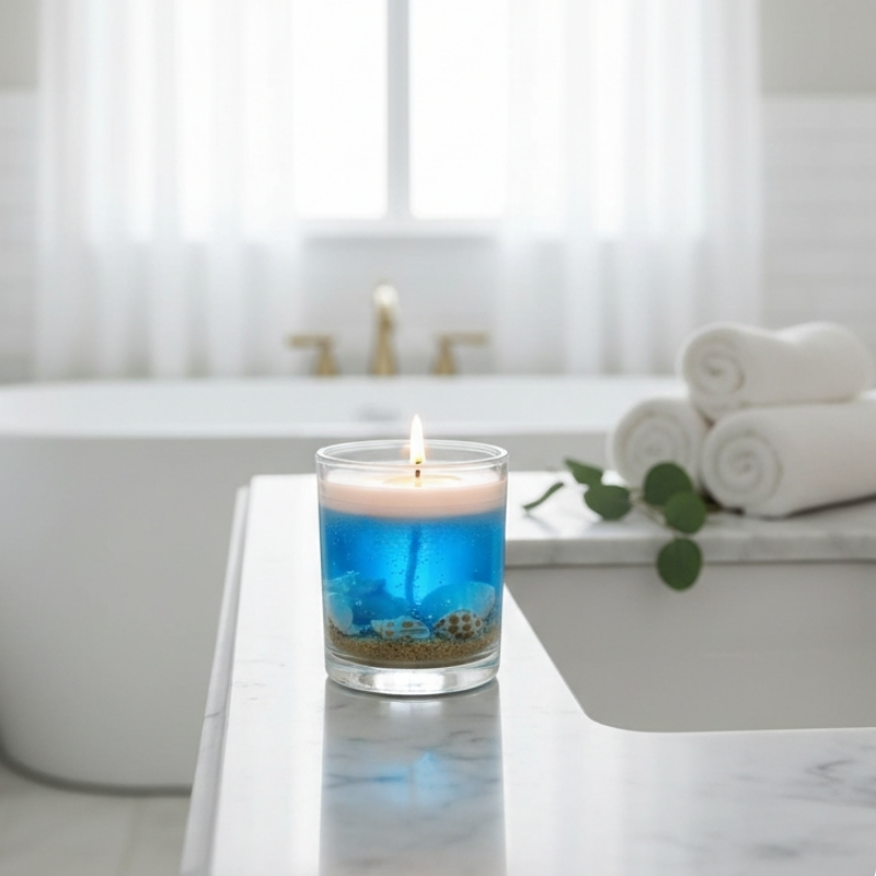 Fiamora Ocean & Sea Shells Glass Candle 200g with Lid and 300g Glass Candle – Scented Decorative Candle for Home