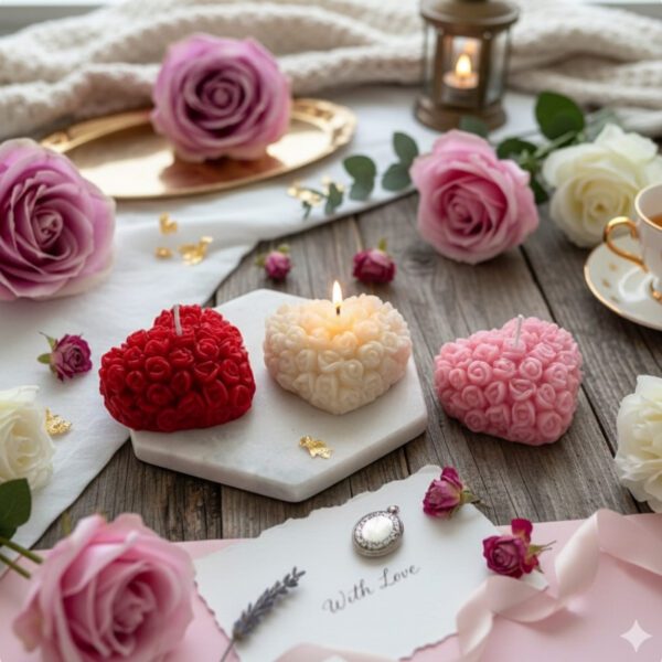 Scented Rose Heart Candles (Set of 3): The Perfect Blend of Elegance, Aroma & Décor