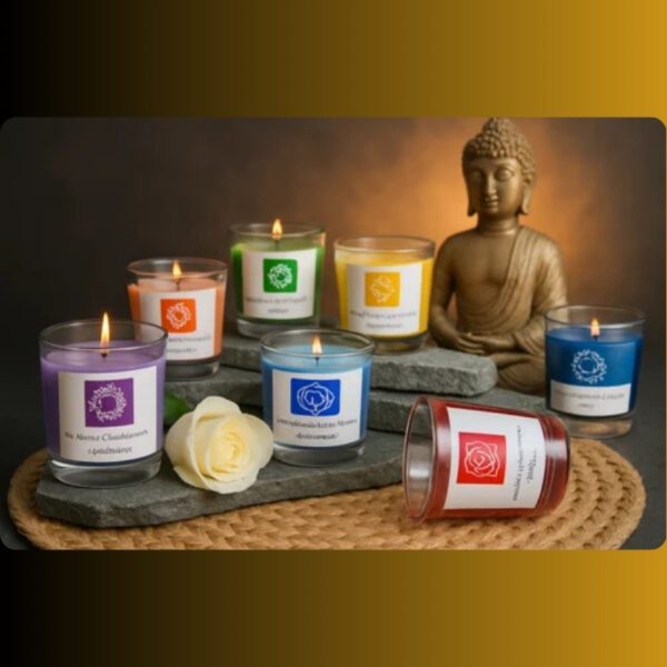 Fiamora 7 Chakra Shot Candles Set of 7 – Healing, Meditation & Aromatherapy Candles, 500g with Custom Fragrance Notes