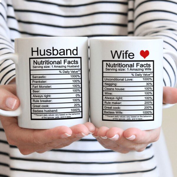 Husband & Wife Nutritional Facts Couple Coffee Mug Set – Funny Ceramic Mug Combo | 330ml Anniversary & Wedding Gift for Couples