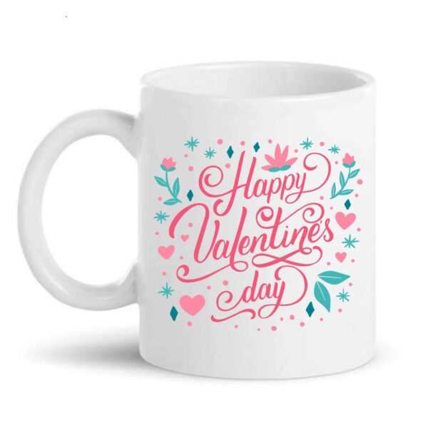 Happy Valentine's Day Ceramic Coffee Mug – Elegant Floral Love Mug | Romantic Gift for Boyfriend, Girlfriend, Husband & Wife | Premium 330ml Printed Mug