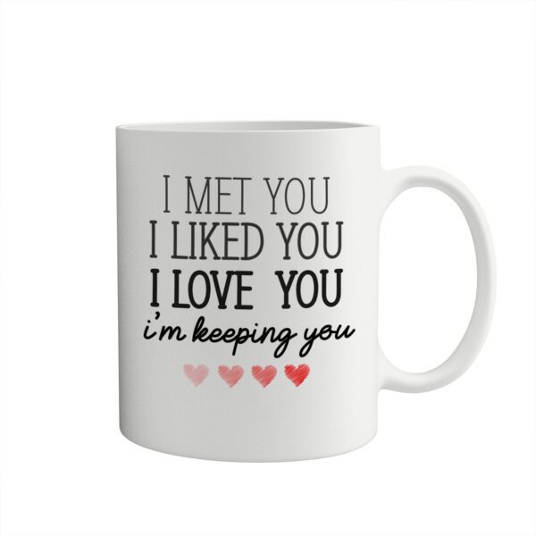 I Met You I Liked You I Love You I'm Keeping You Ceramic Coffee Mug – Romantic Couple Gift Mug | Premium 330ml Love Mug for Boyfriend, Girlfriend, Husband & Wife