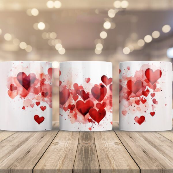 Watercolor Red Hearts Ceramic Coffee Mug – Romantic Love Design Mug | Premium 330ml Valentine's Gift for Couples, Boyfriend & Girlfriend