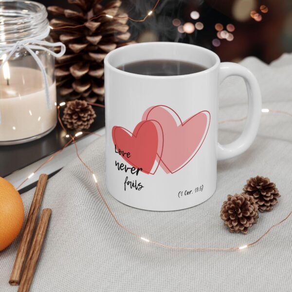 Love Never Fails Ceramic Coffee Mug – Inspirational Love Quote Mug | Premium 330ml Romantic Gift for Couples, Boyfriend, Girlfriend, Husband & Wife