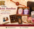 Raksha Bandhan gift banner featuring luxury scented candles, personalized gift hampers, chocolates, greeting cards, and festive decorations